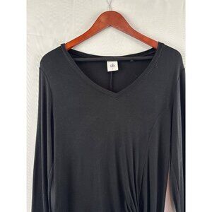 Cabi Black V-Neck Long Sleeve Top With Front Twist Detail Size S Rayon & Spandex
